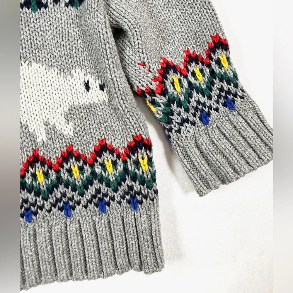 BABY GAP Cardigan Sweater 6-12M Fair Isle Animal Print Grandpacore Shawl Collar‎